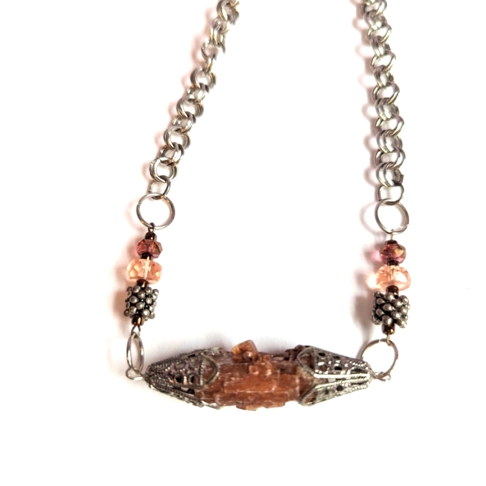 Peach Crystal Choker Toggle Necklace